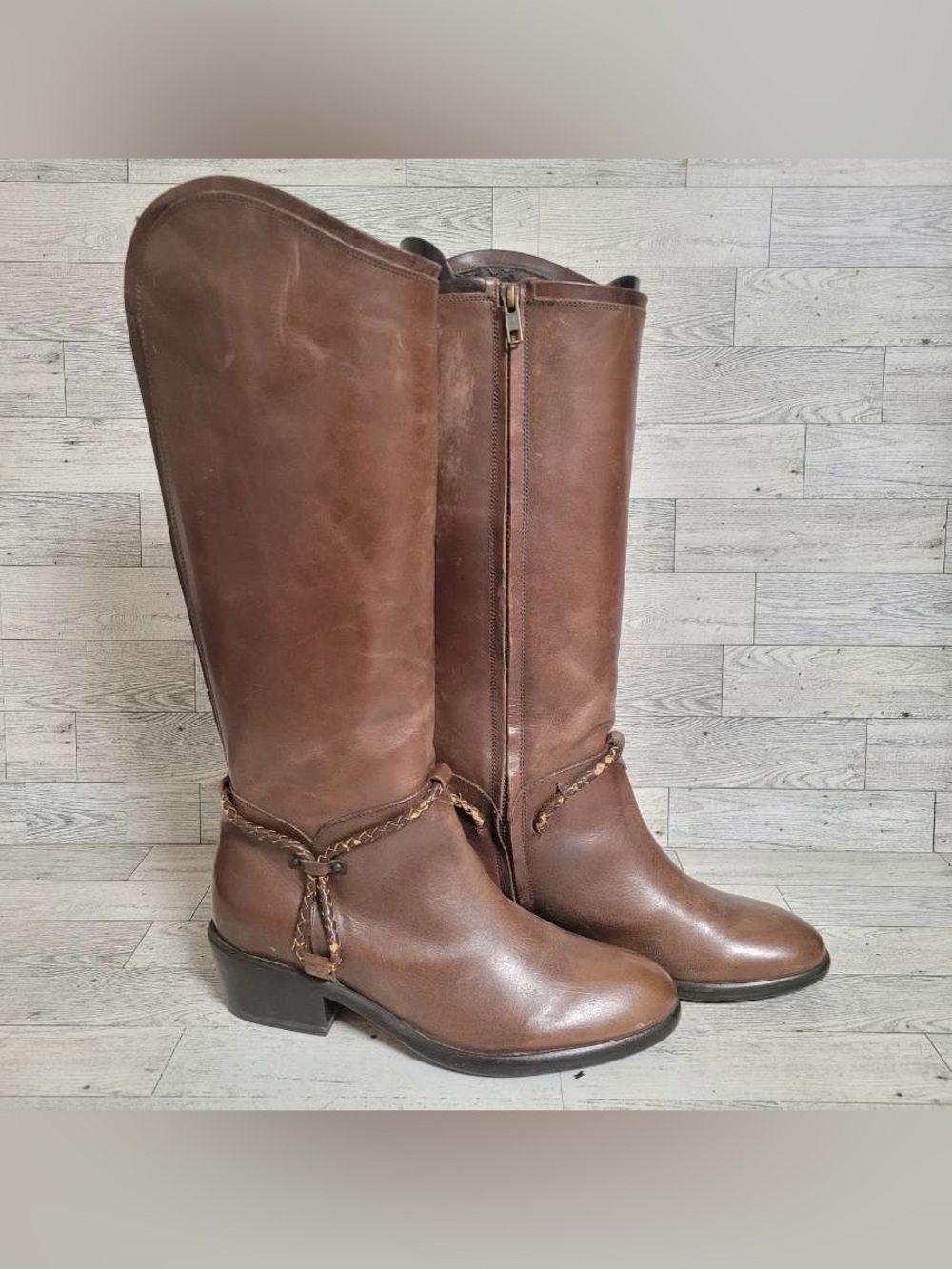 Women's 7 Ariat Calgary Western Brown Leather Tall Harness Cowboy Boots Riding